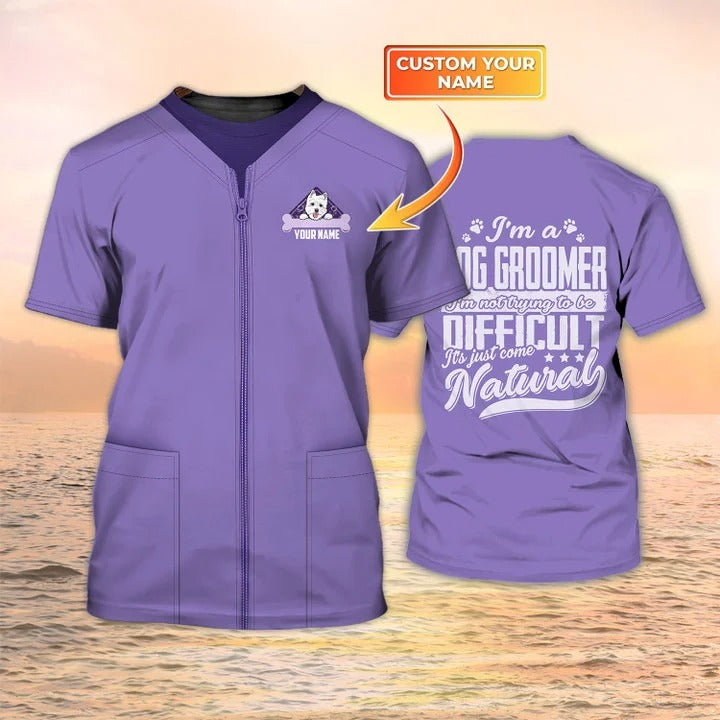 I Am A Dog Groomer 3D Purple Shirt/ It''s Just Come Natural/ Dog Groomer Tshirt/ Groomer Shop Uniform