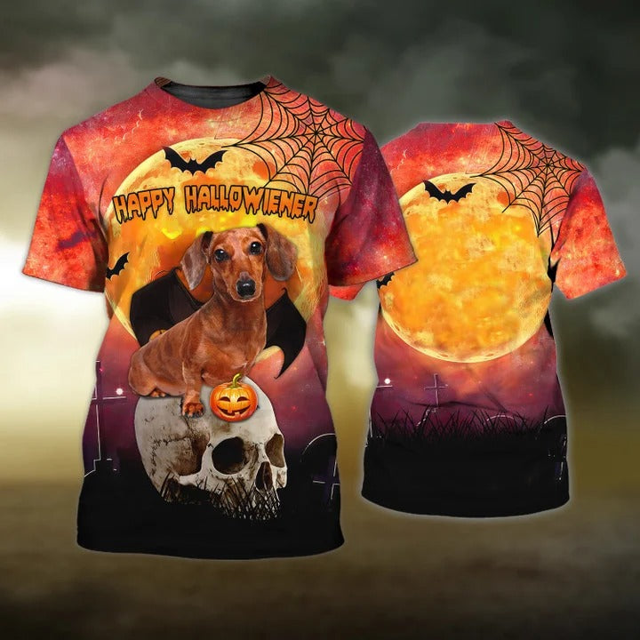 Happy Halloween Dachshund T Shirt/ Dog And Skull 3D Print On Shirt/ Halloween Gifts