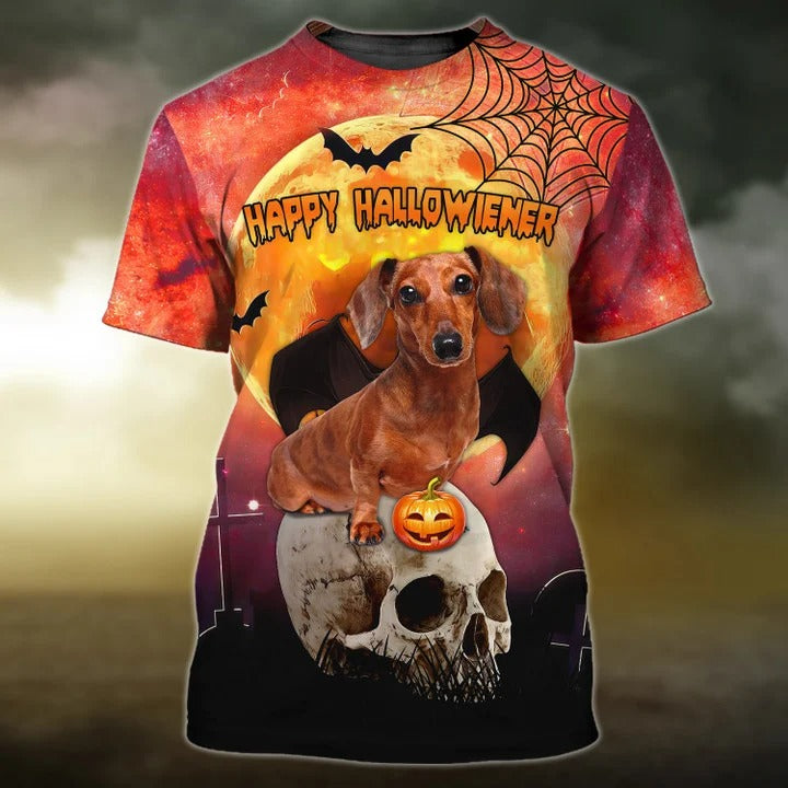 Happy Halloween Dachshund T Shirt/ Dog And Skull 3D Print On Shirt/ Halloween Gifts