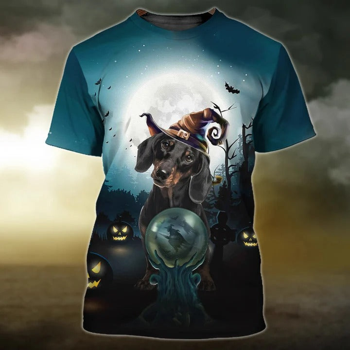 3D All Over Print Happy Halloween Dachshund T Shirt/ Halloween Dog Shirt For Men Women