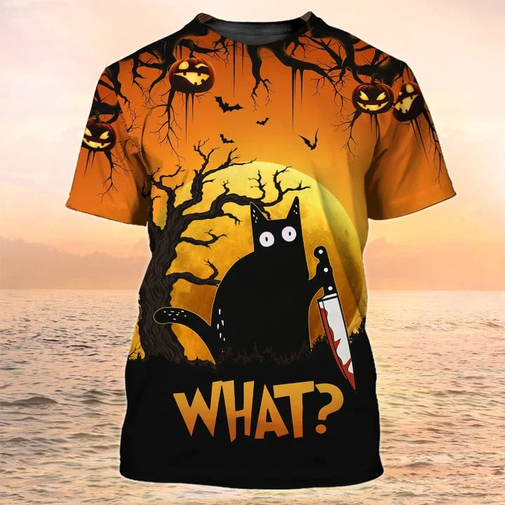 3D All Over Print Halloween Tshirts Black Cat Halloween Print Shirt Funny Halloween Shirts What