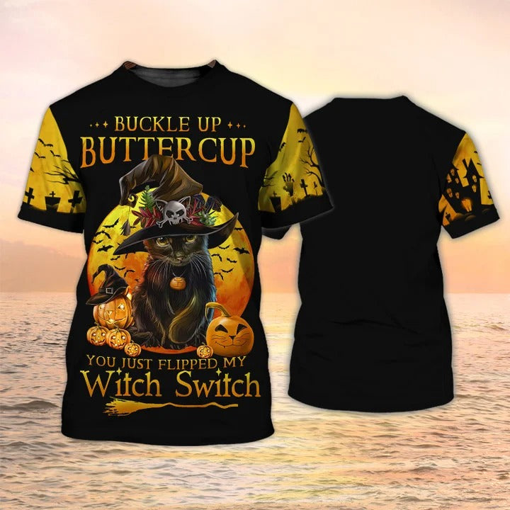 3D Funny Witch Cat Halloween T shirt Halloween Tee Shirt/ Flipped My Witch Switch