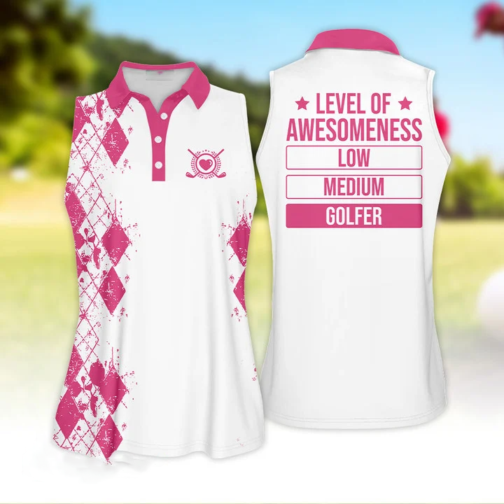 Golf Level Of Awesomeness Golfer Funny Sleeveless Polo Shirt/ Best Gift for Golf Lover