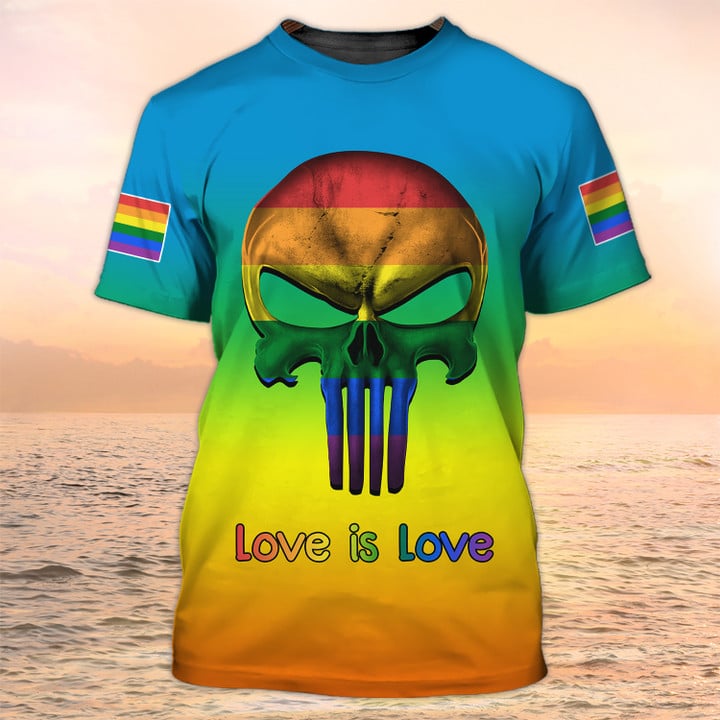 3D All Over Print Skull Pride Shirts/ Rainbow LGBT Shirts/ Skull LGBT Shirt/ Love is Love Shirt
