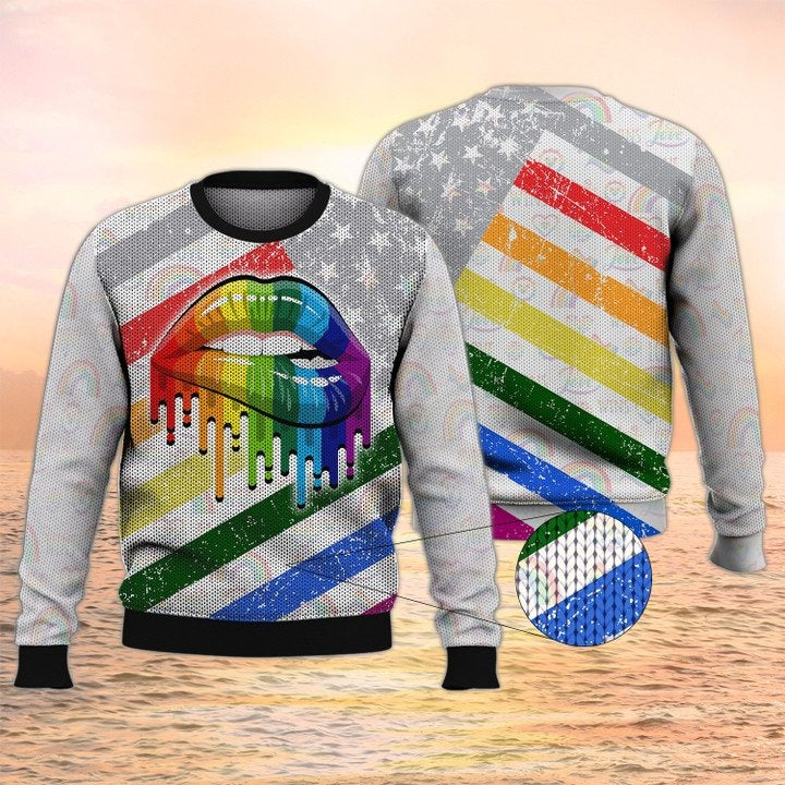 Lesbian Rainbow Lips Pride Tshirt/ Gay 3D All Over Print T Shirt/ Couple Lesbian Gift
