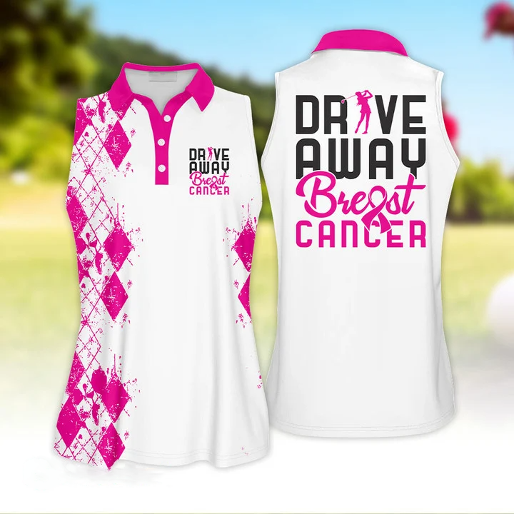 3D All Over Print Drive Away Breast Cancer Golf Sleeveless Polo Shirt