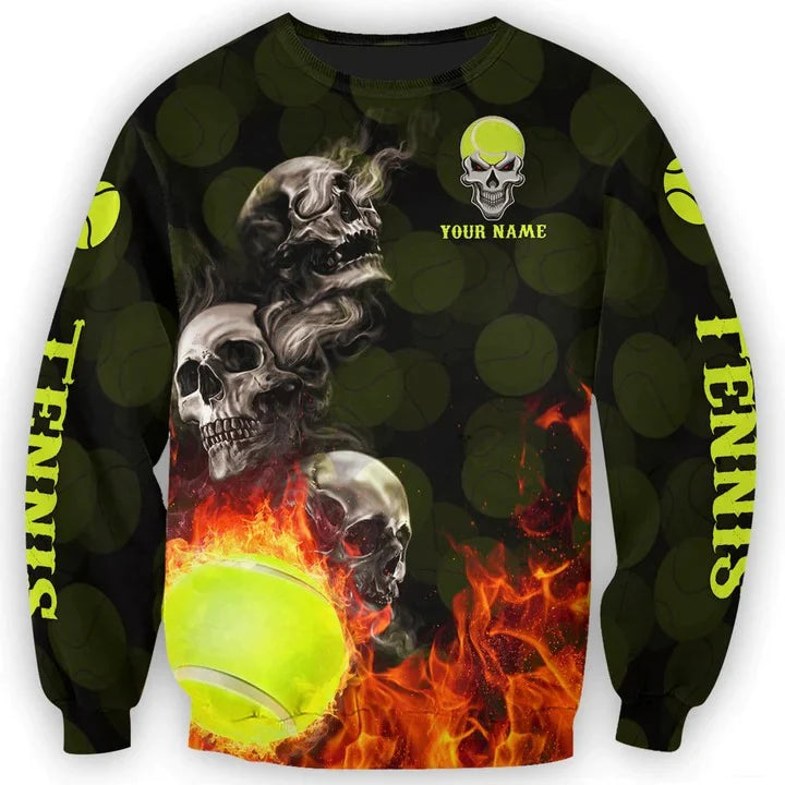 Custom Skull Tennis Tshirt/ 3D All Over Print Tennis Shirt/ Tennis Team Club Uniform/ Tennis Player Gift