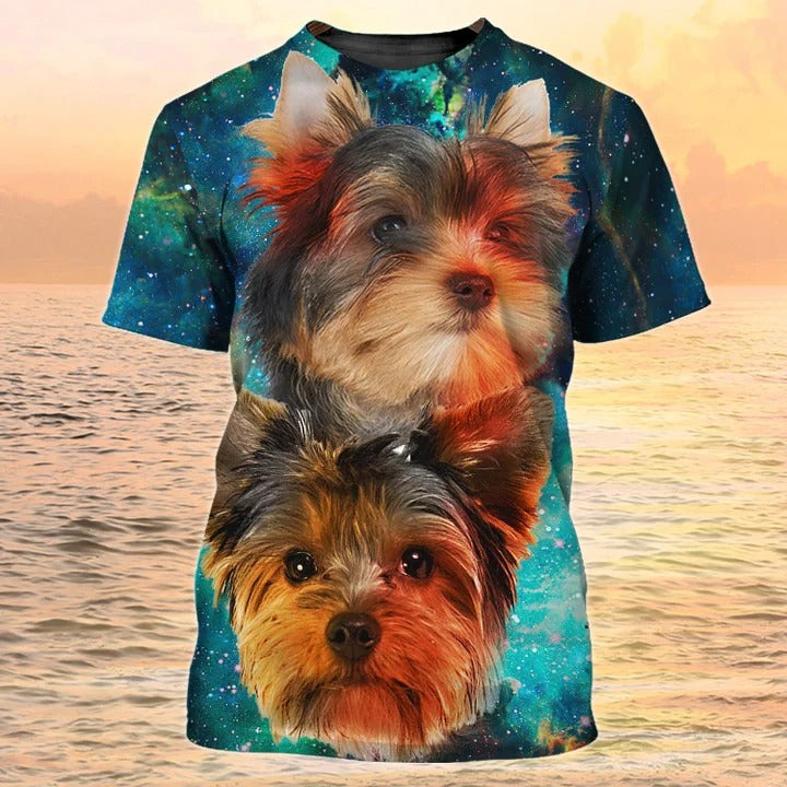 Cute Yorkshire Terrier T Shirts Men Women/ 3D Colorful Dog On Shirt