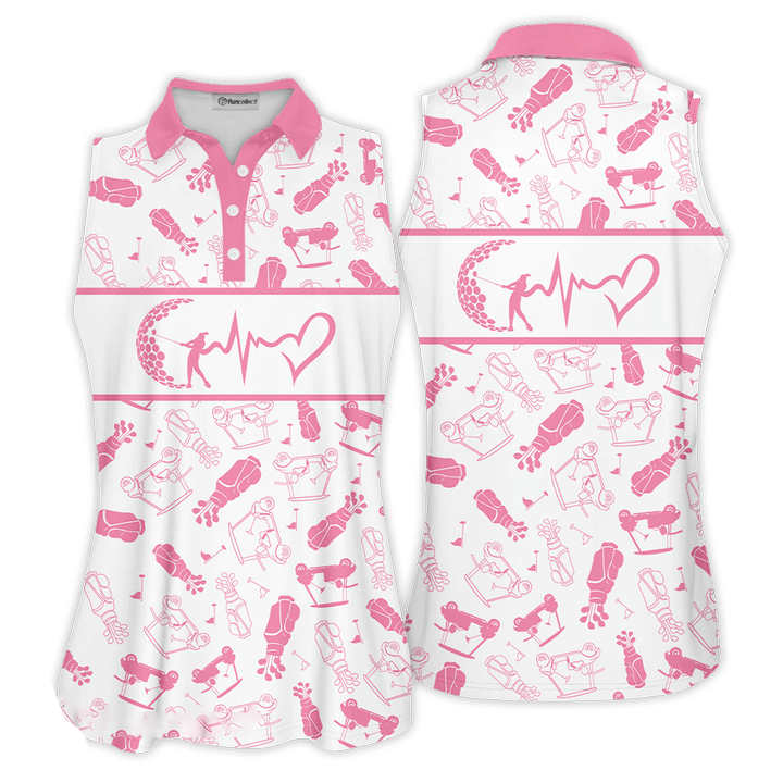 3D All Over Print Golf Pattern Polo Shirt/ Golf Heartbeat Golfer Club Funny Sleeveless Polo Shirt