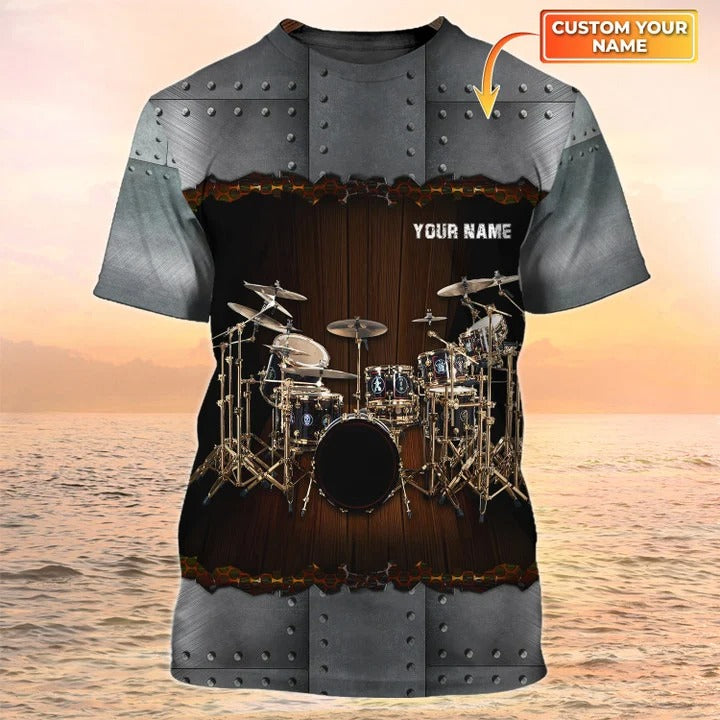 Personalized Drummer T Shirt Metal Pattern/ Drum Set 3D All Over Print On Shirt/ Drummer Club Uniform