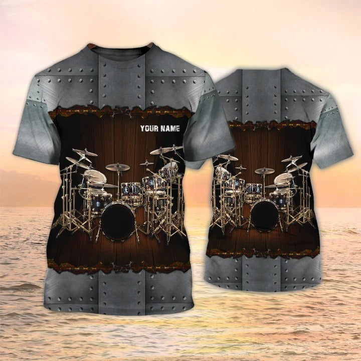 Personalized Drummer T Shirt Metal Pattern/ Drum Set 3D All Over Print On Shirt/ Drummer Club Uniform