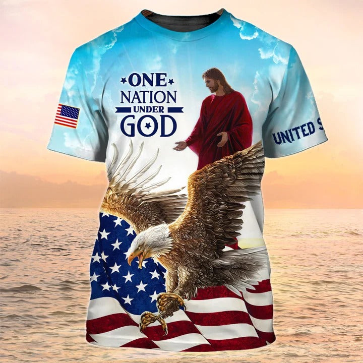 One Nation Under God T Shirt/ Patriot Eagle Tshirt American Flag Pattern