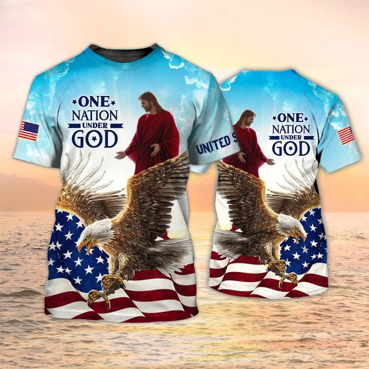 One Nation Under God T Shirt/ Patriot Eagle Tshirt American Flag Pattern