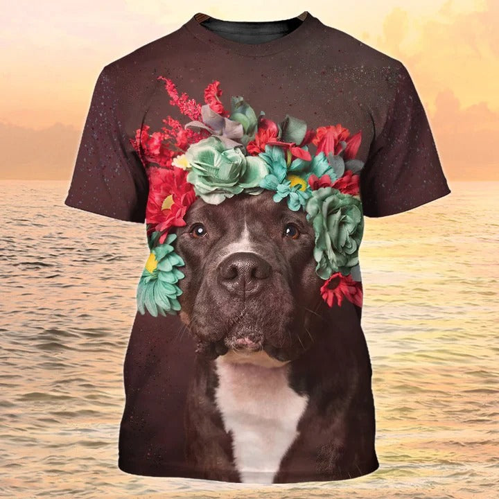 3D All Over Print Pitbull On Shirt/ Dog Shirt/ Gift For Dog Lover
