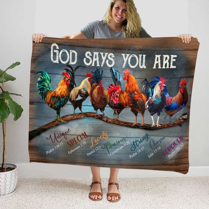God Says You Are Jesus Painting Farmhouse Blanket Chicken Throw Fleece Sherpa Blanket