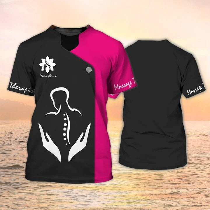 Massage Therapist Personalized Shirt Massage Therapy Uniform Black Pink