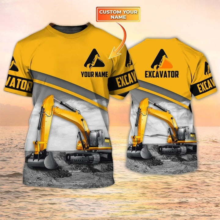 Personalized Excavator 3D Print T Shirt/ Excavator Worker Shirt Men/ Excavator Man Gift