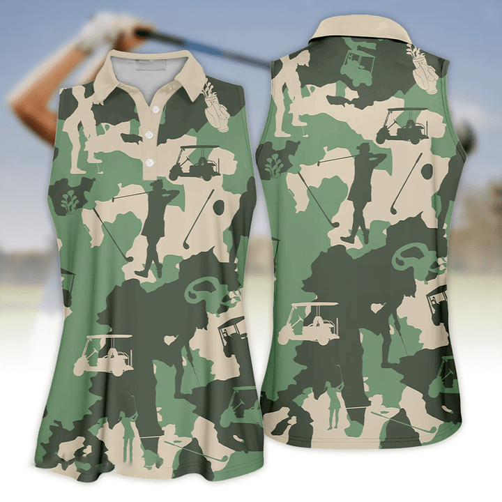 Golf Girl Camouflage Golfer Multicolor Gift Color Sleeveless Polo Shirt for Women