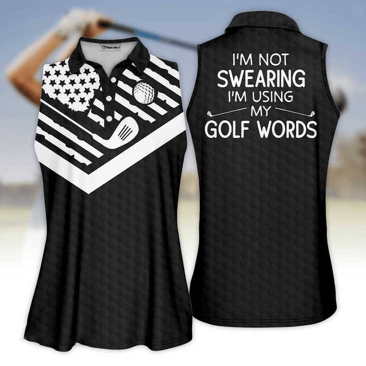 3D All Over Print American I Am Not Sweating I Am Using My Golf Words Sleeveless Polo Shirt