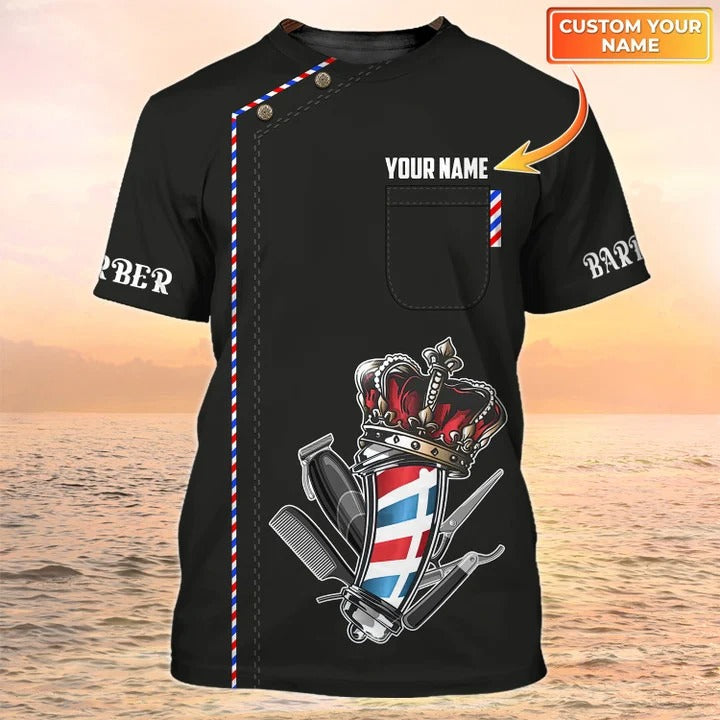 Custom Barber Shirt Men Women/ Unisex 3D Black Tshirt Uniform For Barber/ Barber Shop Gift