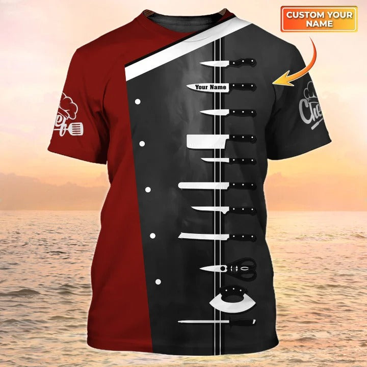 Chef T Shirts Custom Cook Shirt Knives T Shirts Black & Red/ Gift For Master Chef