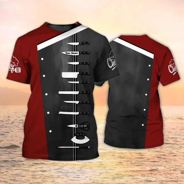 Chef T Shirts Custom Cook Shirt Knives T Shirts Black & Red/ Gift For Master Chef
