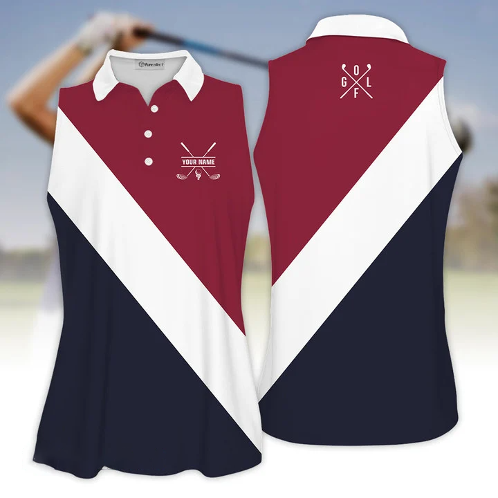 Personalized Name Womens Golf Polo Shirt Custom Name Color Maroon White And Navy Women Golf Shirt