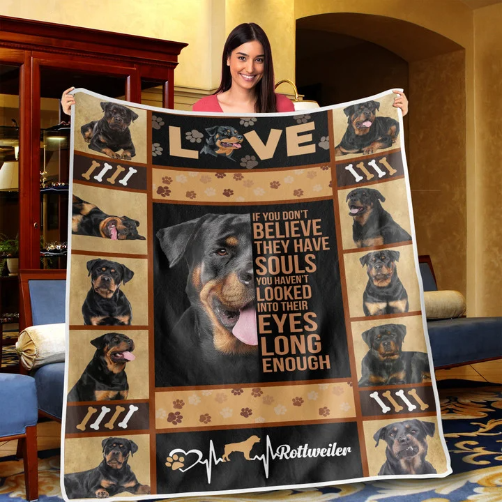 Rottweiler Blanket Gift For Dog Lover Throw Sherpa Fleece Warm Blanket/ Dog Print on Blanket