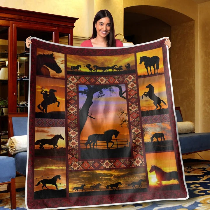 Horse Blanket Warm Black Horse Soft Cozy Large Blanket Warm Gift For Horse Lover Throw Fleece Blanket