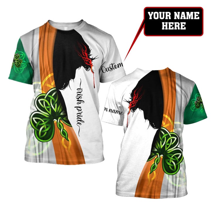 Customized Name Jesus Shamrock Shirt/ All Over Print Irish Pride Patrick Day Shirt