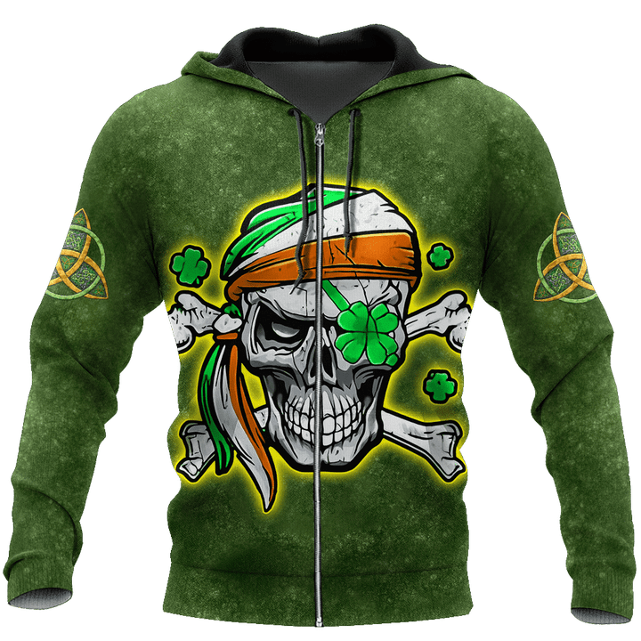 Irish Skull Shamrock St Patrick Day Unisex Shirts Hoodie 3D All Over Printed