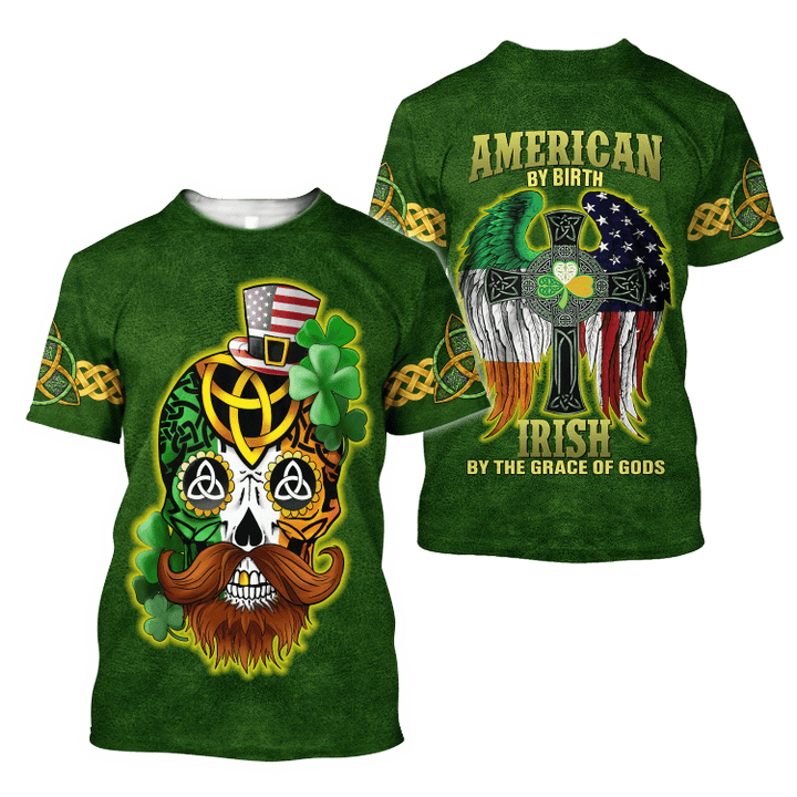 3D All Over Printed Irish American Skull St Patrick Day Unisex Shirts Hoodie