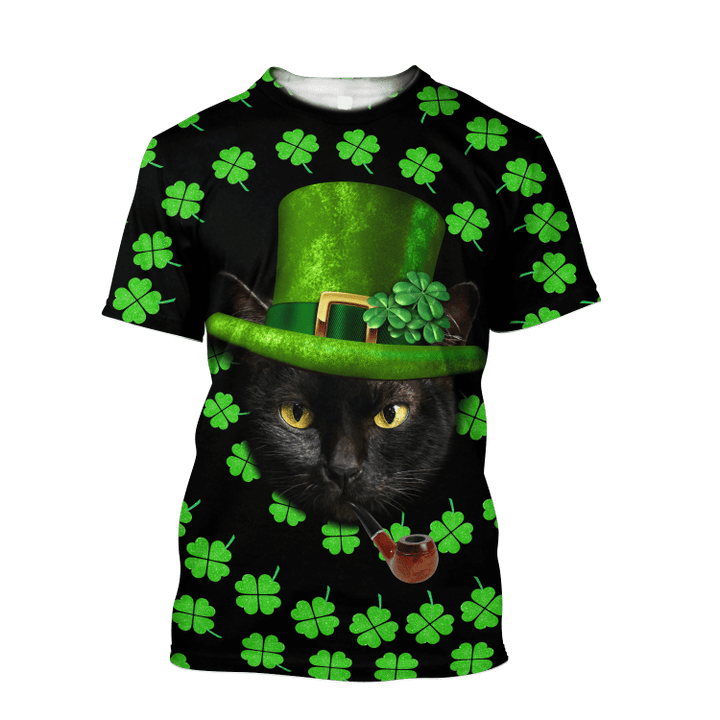 Irish American Black Cat St Patrick Day Unisex Shirts Hoodie/ Shamrock Shirt/ Lucky Shirt