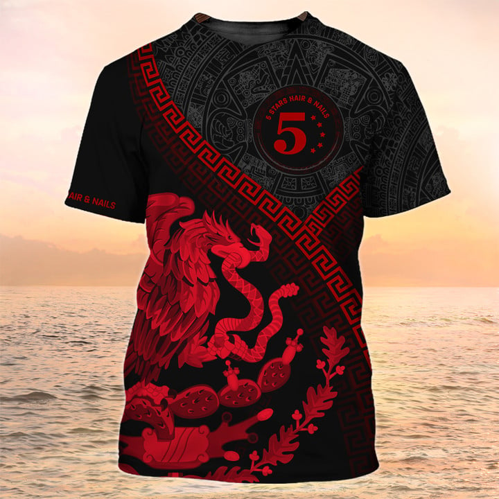5 Stars Hair & Nails Tee Shirt Mexico Pattern T-Shirt/ Eagle and Snake Shirt