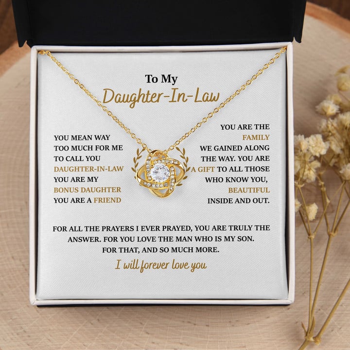To My Daughter-In-Law Necklace - You Are My Bonus Daughter/ I Will Forever Love You/ Love Knot Necklace