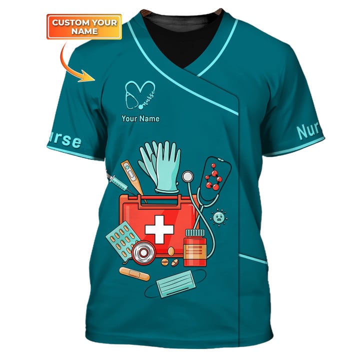 3D All Over Printed Nursing Uniform Medical Scrubs Clothing Custom Nurse Tshirt