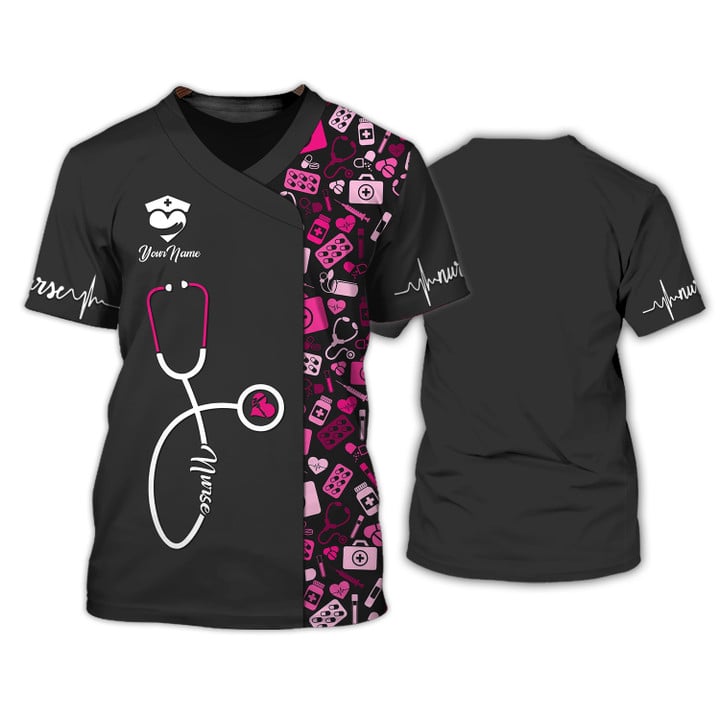Nursing Tools Pattern Shirts Medical Scrubs Clothing Custom Nurse Tshirt Black Pink