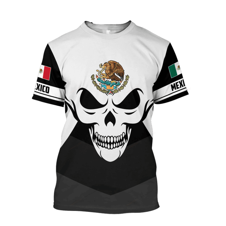 Mexico Coat Of Arms Skull Shirts/ Mexico Flag Skull Background T-Shirt