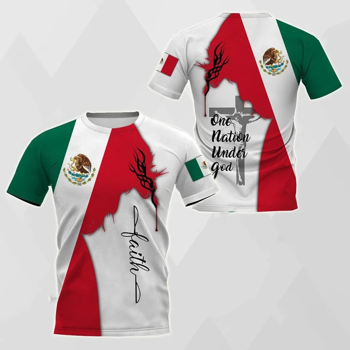 Jesus Mexican Faith 3D Shirt/ One Nation Under God Mexico Flag Printed Shirt
