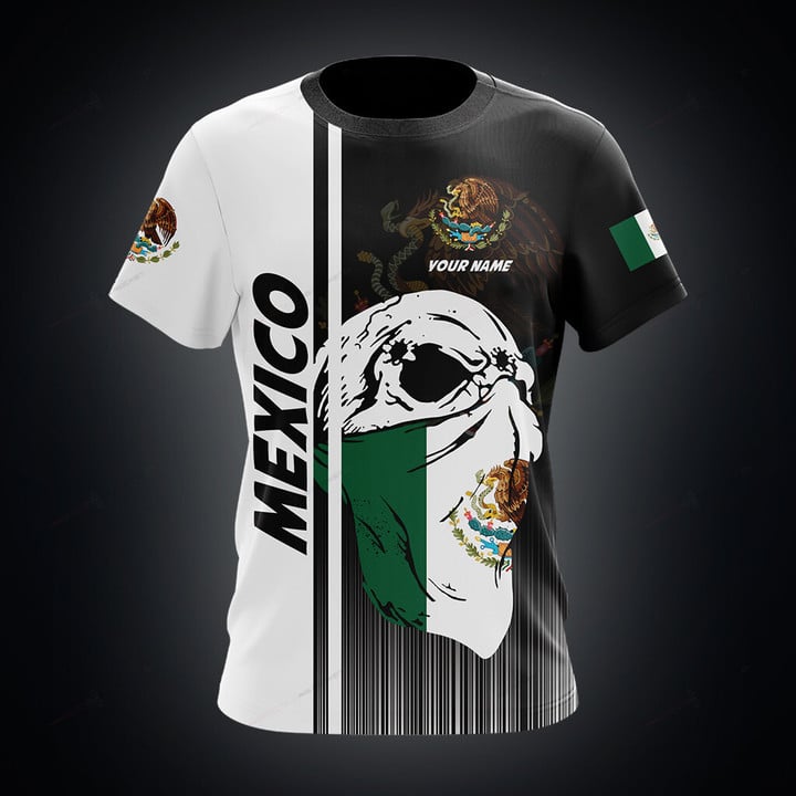 Custom Name Mexico Coat Of Arms Skull Scarf Flag Shirts/ Skull Mexico T-Shirt