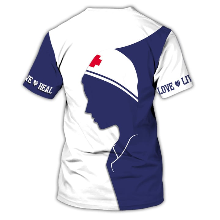 Love Live Health 3D Printed Nurse Shirt/ Heal Nurse Blue Nurse T-Shirt Women