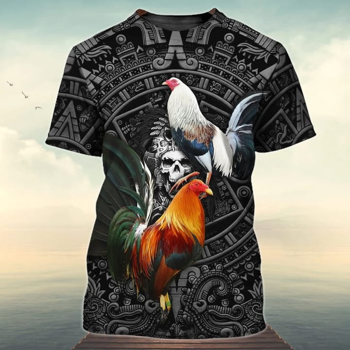 3D All Over Printed Rooster Mexico Flag/ Aztec Pattern 3D Shirt/ Perfect Mexican Shirt For Him