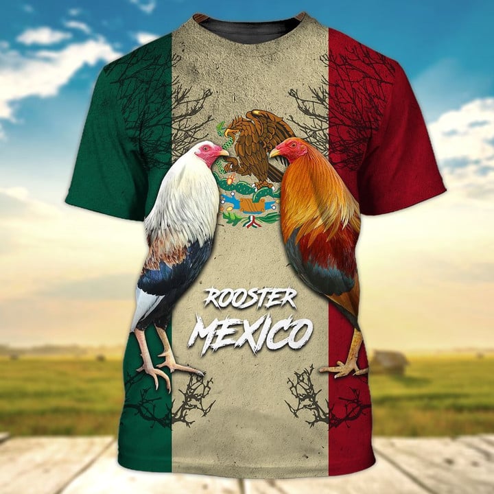 Personalized 3D Shirt Rooster Mexico Flag/ 3D All Over Print Shirt Mexico/ Pride Mexico Shirt