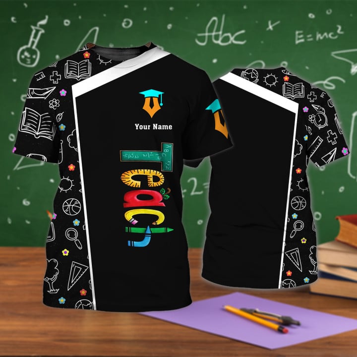 Personalized Custom Name Teach Tee Shirt Teacher Tshirt Teacher Pattern Shirt