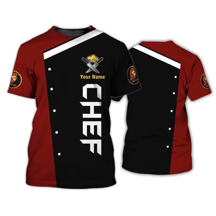 Customized Gold Logo Chef 3D Shirt/ Custom Cook T Shirts Black & Red/ Master Chef Shirts