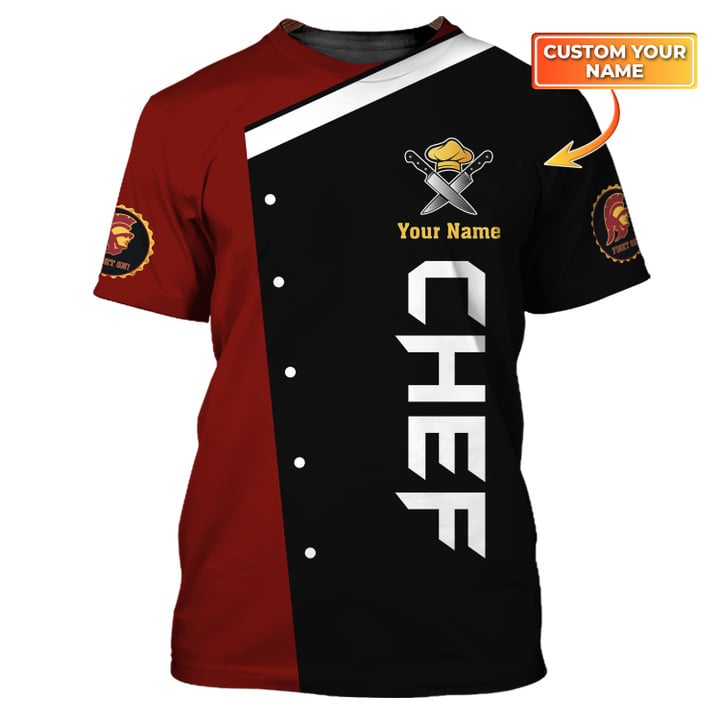 Customized Gold Logo Chef 3D Shirt/ Custom Cook T Shirts Black & Red/ Master Chef Shirts