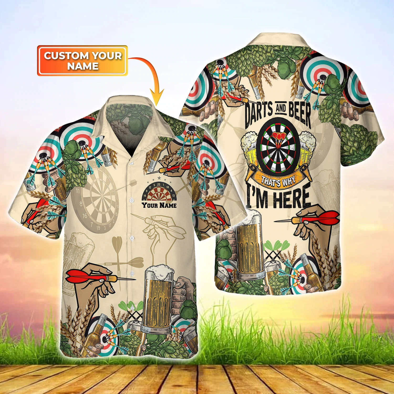 Darts And Beer Personalized Name 3D Hawaiian Shirt/ Idea Shirt for Dart Team. Dart Player