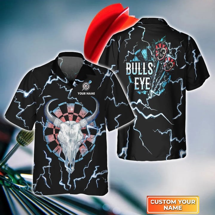Darts Skull Personalized Name 3D Hawaiian Shirt For Darts Player/ Dart Shirt/ Skull Shirt
