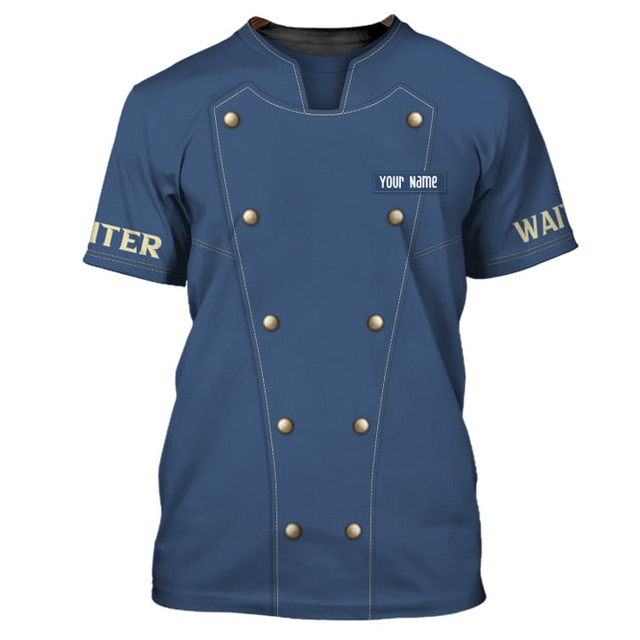 Chef Personalized Tee Shirt Waiter Apparel Waiter Wear Cook Shirts Waiter Uniform Blue