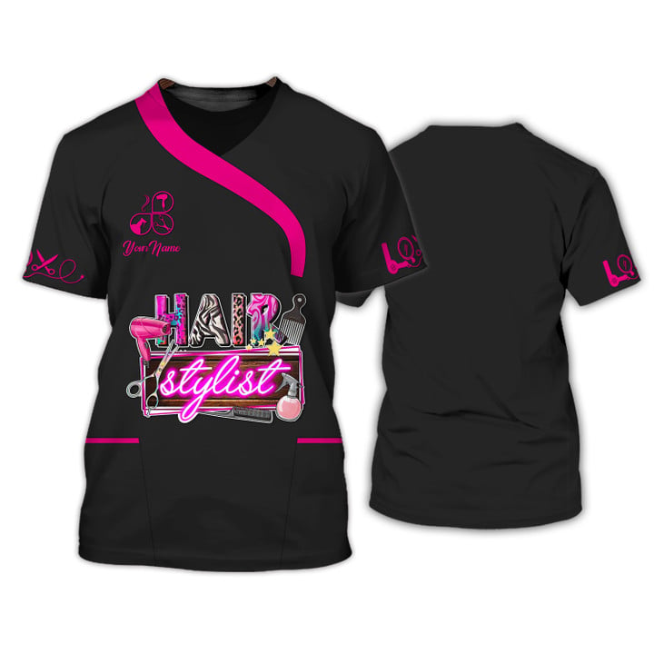 Hair Stylist Tee Shirt Custom Hair Salon Tshirt Black Pink Hair Tools 3D Print